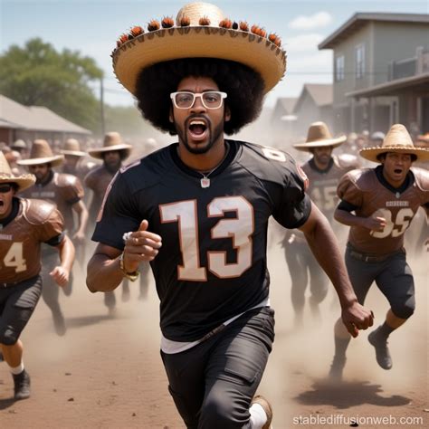 Afro-Wearing Black Man Evading Sombrero-Clad Roach Football Players ...