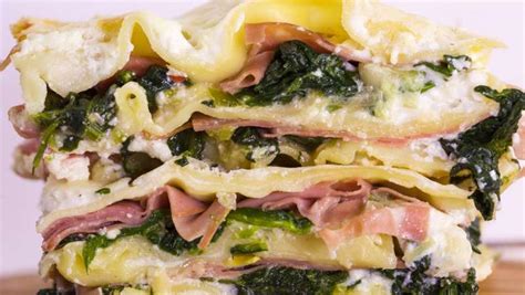 Lasagna with Spinach, Spring Onions and Mortadella  