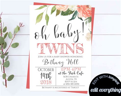 Twin Baby Shower Invitations Templates