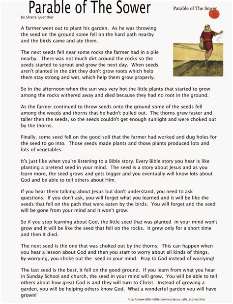 The Parable of the Sower | Bible lessons, Bible lessons for kids, Parables