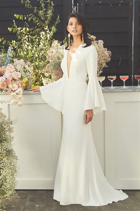 Caine Gown Ivory in Bride | BHLDN | Column wedding dress, Bohemian wedding dresses, Bridal gowns