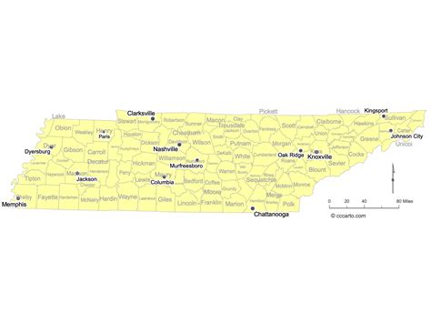Printable Tennessee State Maps: Counties (All 95 Counties) | CCCarto