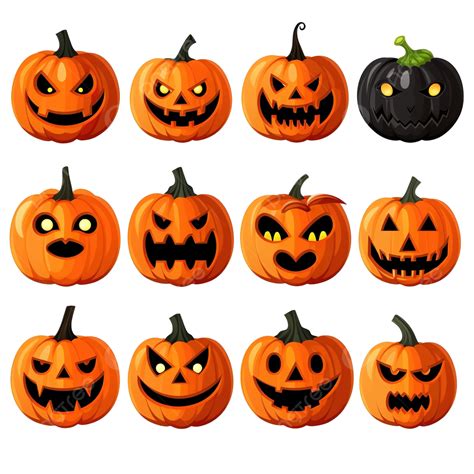 Set Of Different Pumpkins, Main Symbol Of Halloween, Black Pumpkins ...