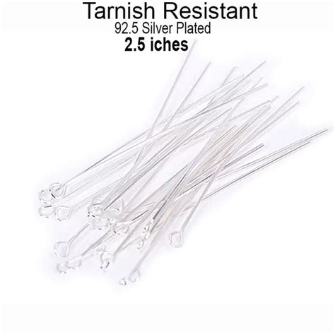 50 pcs head pins 2.5 inches long, tarnish Resistant Silver 925 plated ...