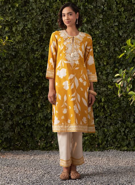 June Mustard Printed Rayon Co-ord Set for Women – Lakshita