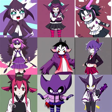 Gengar as a Japanese school girl, punk, full body | Stable Diffusion ...