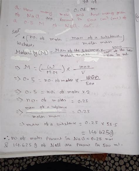 How many grams of NaCl are in a 500ml of 0.5M solution? (NaCl=58.44g ...