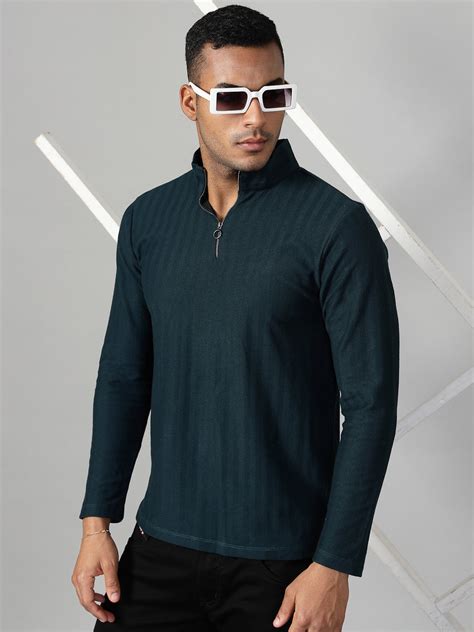 Herringbone High Neck Zipper T-Shirt – rigoindia