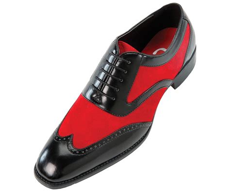 Sio Mens Two-Tone Red Suede and Black SmoothWingtip Oxford Dress Shoe ...