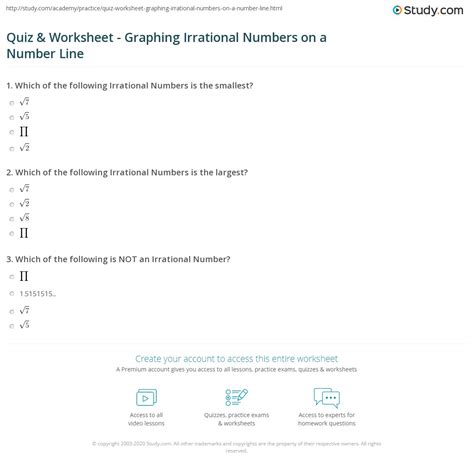 Quiz & Worksheet - Graphing Irrational Numbers on a Number Line | Study.com