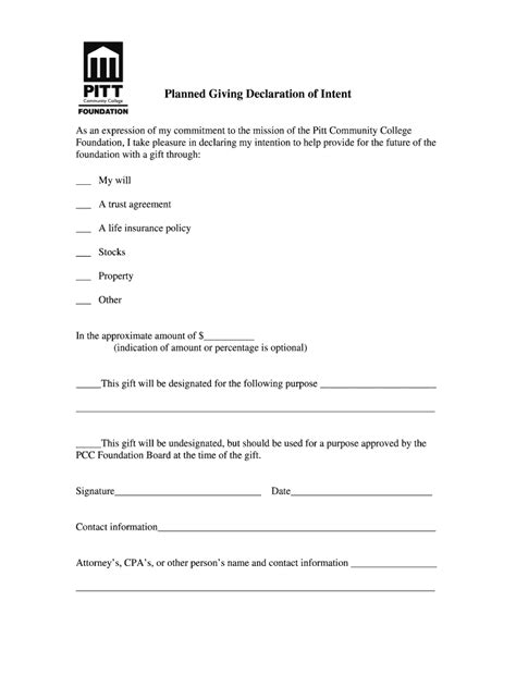 Fillable Online Planned Giving Declaration of Intent ...