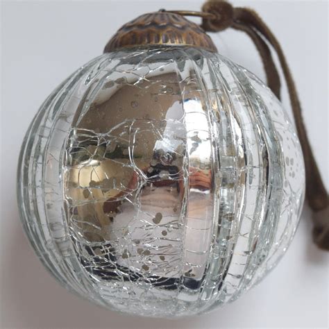 Set of 4 Silver Mercury Glass Ornaments (3.15 Inch Grooved Crackle Ball ...