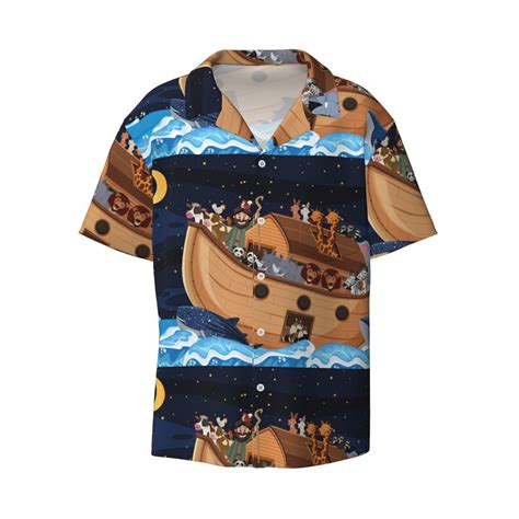 Honeii 's Ocean Scene with Noah's Ark for men's short-sleeved button-up ...