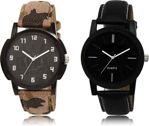 Acnos® Premium Black Strap and Black Dial Analogue Watch for Men Pack ...