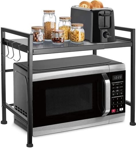 Extendable Microwave Oven Rack Shelf Stand with 2 Tiers Storage ...