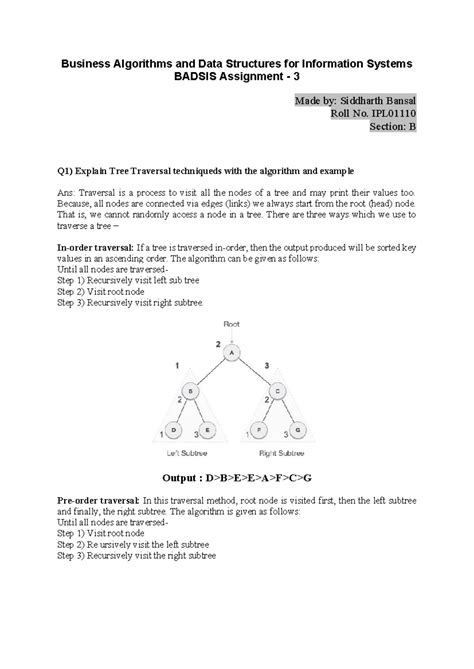 Assignment 3 - IPL Section: B Q1) Explain Tree Traversal techniqueds ...