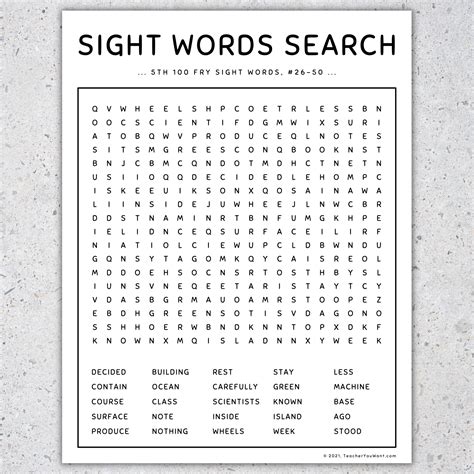 5th 100 Fry Sight Words: Word Search, Sight Words Practice Game, [SET 6] | Made By Teachers