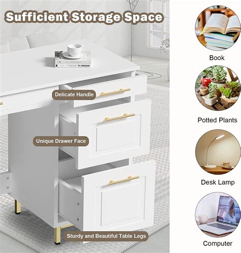 4ever2buy White Desk with 4 Drawers, 43” White and India | Ubuy