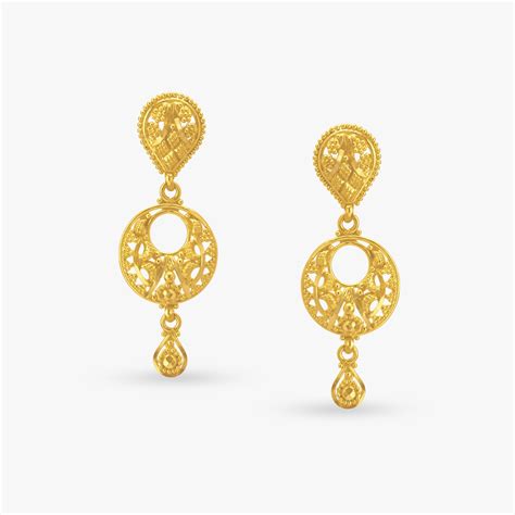 Ornate Chand Bali Gold Drop Earrings
