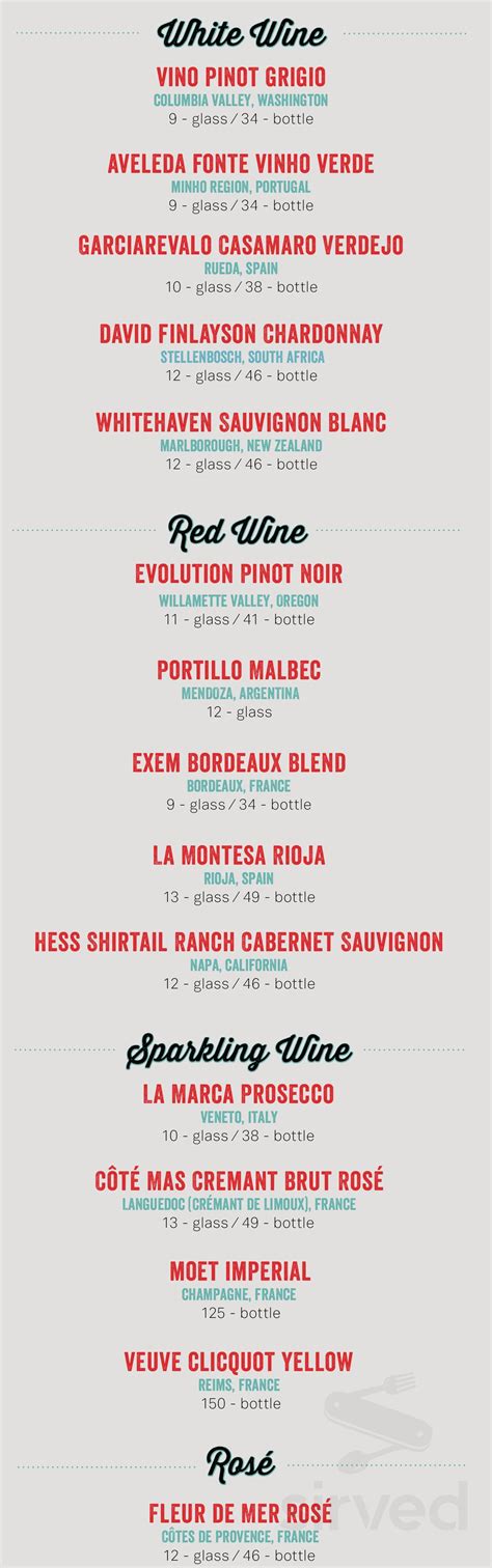 Avanti Food and Beverage, Boulder menu in Boulder, Colorado, USA