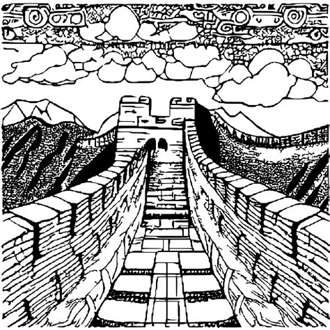 Coloriage de la Grande Muraille de Chine · Creative Fabrica