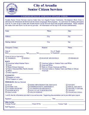 Fillable Online Intake Form - City of Arcadia Fax Email Print - pdfFiller