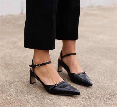 Sylph Black Leather Low Heels | Bared Footwear