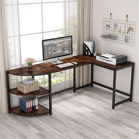 TribeSigns L-Shaped Desk with Corner Shelf - 74 inch India | Ubuy
