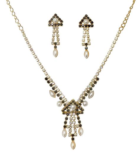 Buy DollsofIndia Black and White Stone Studded Necklace and Earrings ...