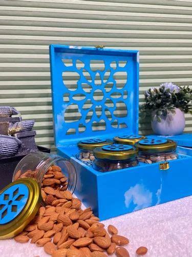 Dry Fruits Box - Sky Blue Laser Cut 4-Jar Dry Fruit Gift Box Trader ...