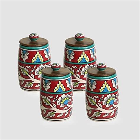 ExclusiveLane 'Mughal Drum' Floral Hand-Painted Multi Utility Storage ...