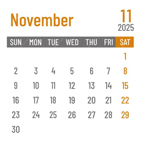 Calendario Inglés 2025 Hora De Noviembre Vector PNG ,dibujos 2025 ...