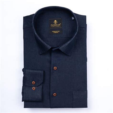 Navy Blue Color Prime Linen Shirt For Men – Punekar Cotton