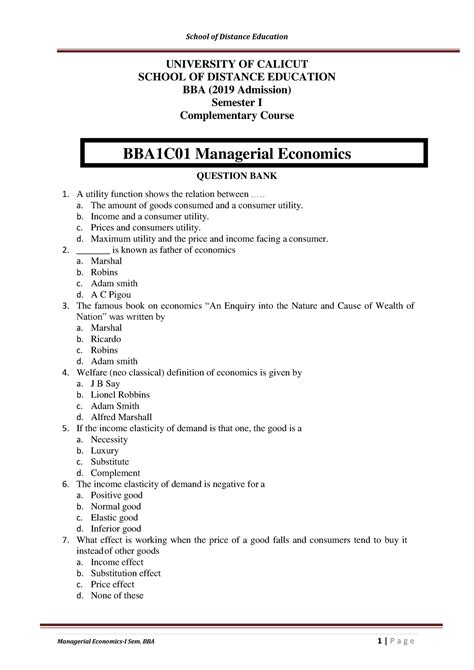 Managerial Economics BBA MCQ - Studocu
