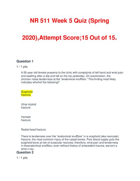 NR 511 Week 5 Quiz (Spring 2020),Attempt Score;15 Out of 15 ...