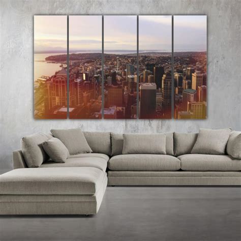 Shop Seattle Skyline-tacular 5-Panel Framed Wall Art Fiesta | Moolwan
