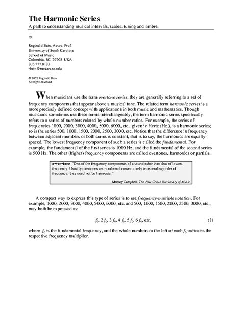 Overtone series 1 - Summary Music fundamental - The Harmonic Series A ...