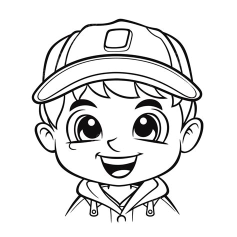 Cute Guy Coloring Page Boy Wearing Cap And Black Pants Outline Sketch ...