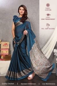 Buy MIRCHI FASHION Printed Kalamkari Chiffon Light Blue, Grey Sarees ...
