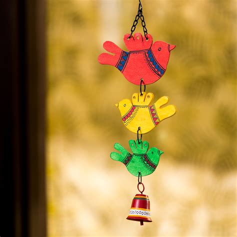 ‘Feathered Friends’ Hand-Painted Decorative Hanging Bell Wind Chime In ...