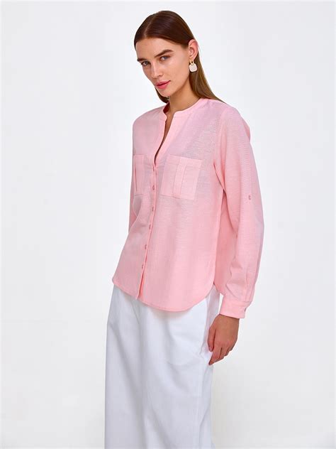 Pink linen utility shirt