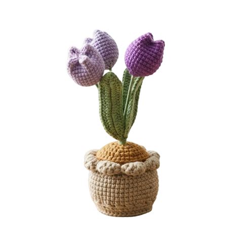 Purple Artificial Handmade Crochet Tulip Flower Bouquet with Pot ...