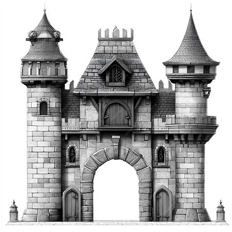 Front view building for a fantasy map black and white with white background | Premium AI ...