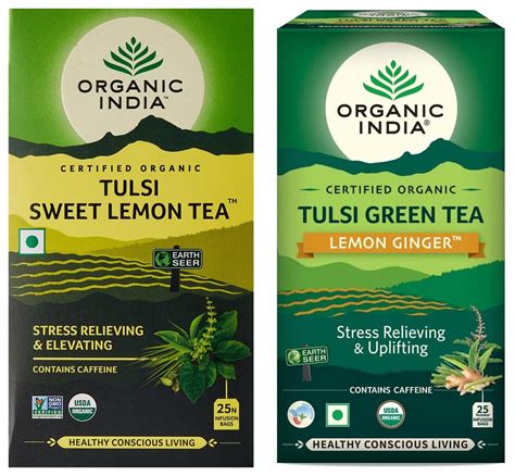Organic India Tulsi Sweet Lemon 25 Tea Bags & Organic India Tulsi Green ...