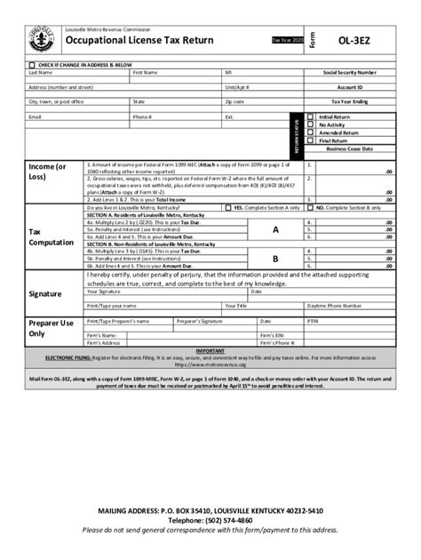 2023-2026 Form KY DoR OL-3EZ - Louisville - Blank Fillable Template ...