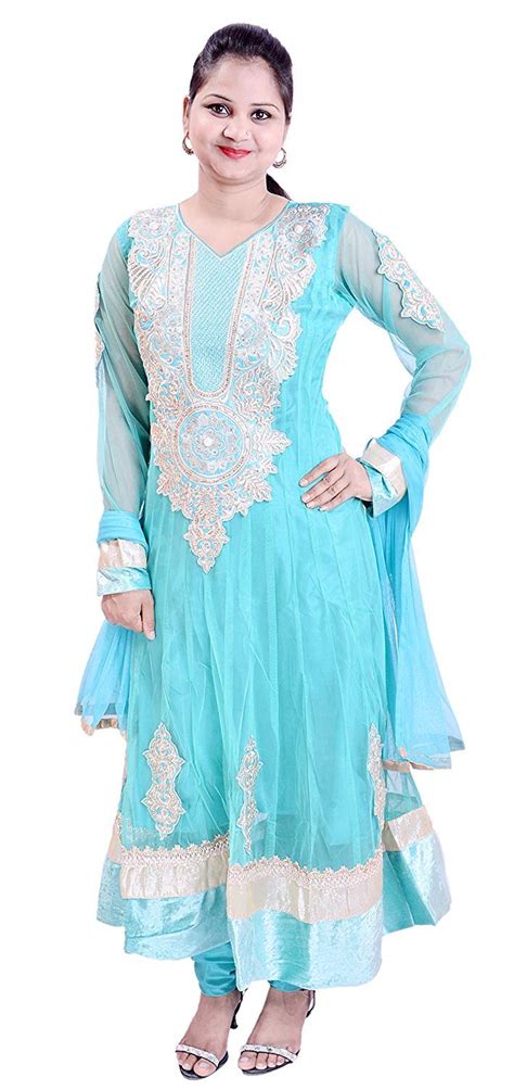 One (Blue) Net Stitched Anarkali Suit Salwar Dupatta with Ethnic Work ...