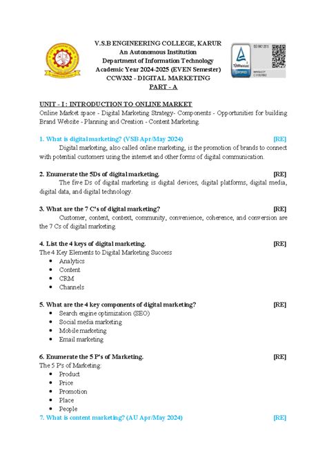 DM 2 Marks 17122024 - Digital Marketing Notes for CCW332 - Studocu