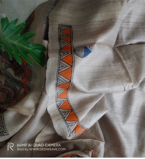 Beige madhubani ink work handloom tussar silk saree – Desi Weaves