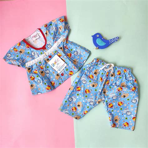 Frock Style Cotton Night Suit - Blue Lion – dularindia