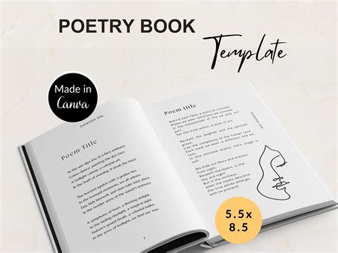 Poetry Book Template 5.5x8.5 KDP, Canva Poem Book Template, Interior ...